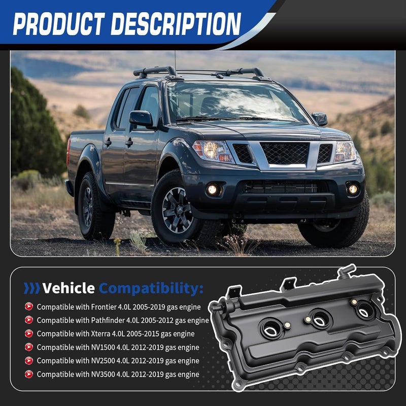 Assembroverse Engine Valve Cover Compatible with Frontier Pathfinder Xterra 2005-2019, Compatible with NV1500 NV2500 NV3500 2012-2019 13264-EA200 13264-EA210 - Image 5